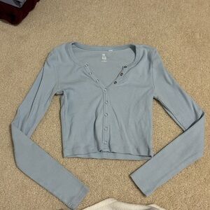 Light Blue Long Sleeve Button-Up Top